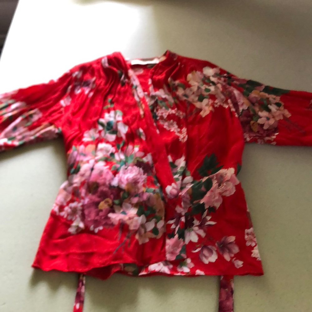 Zara Woman Red Floral Robe Sz L